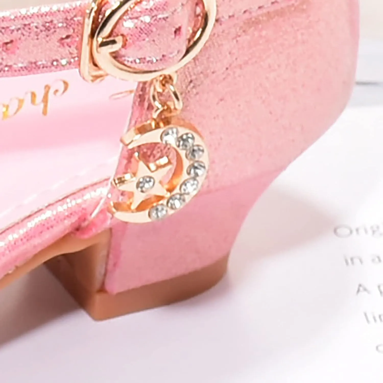 Girls Rhinestone Low Heeled Dress Shoes Glitter Sequins Party Dance Shoes Closed Toe Kids Mary Jane Sandals