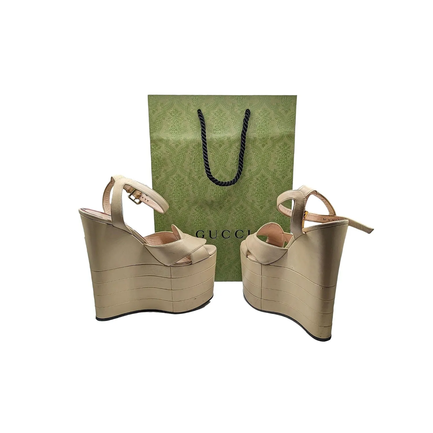 Gucci Calfskin Sally Platform Wedges Sz 37.5