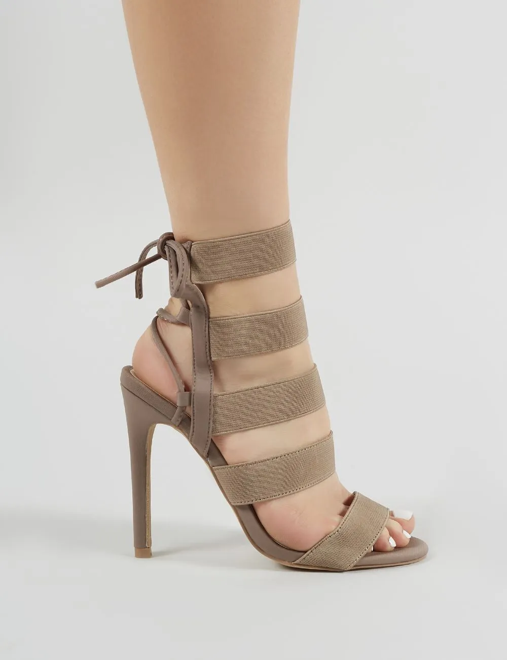 Harper Strappy Stiletto Heels in Taupe