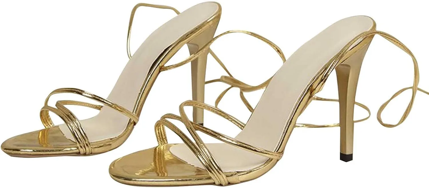 High Heels Stilettos Heels Womens Backless Strappy Gladiator Sexy Open Toe Heels Dressy Metallic Pumps Sandals 2025