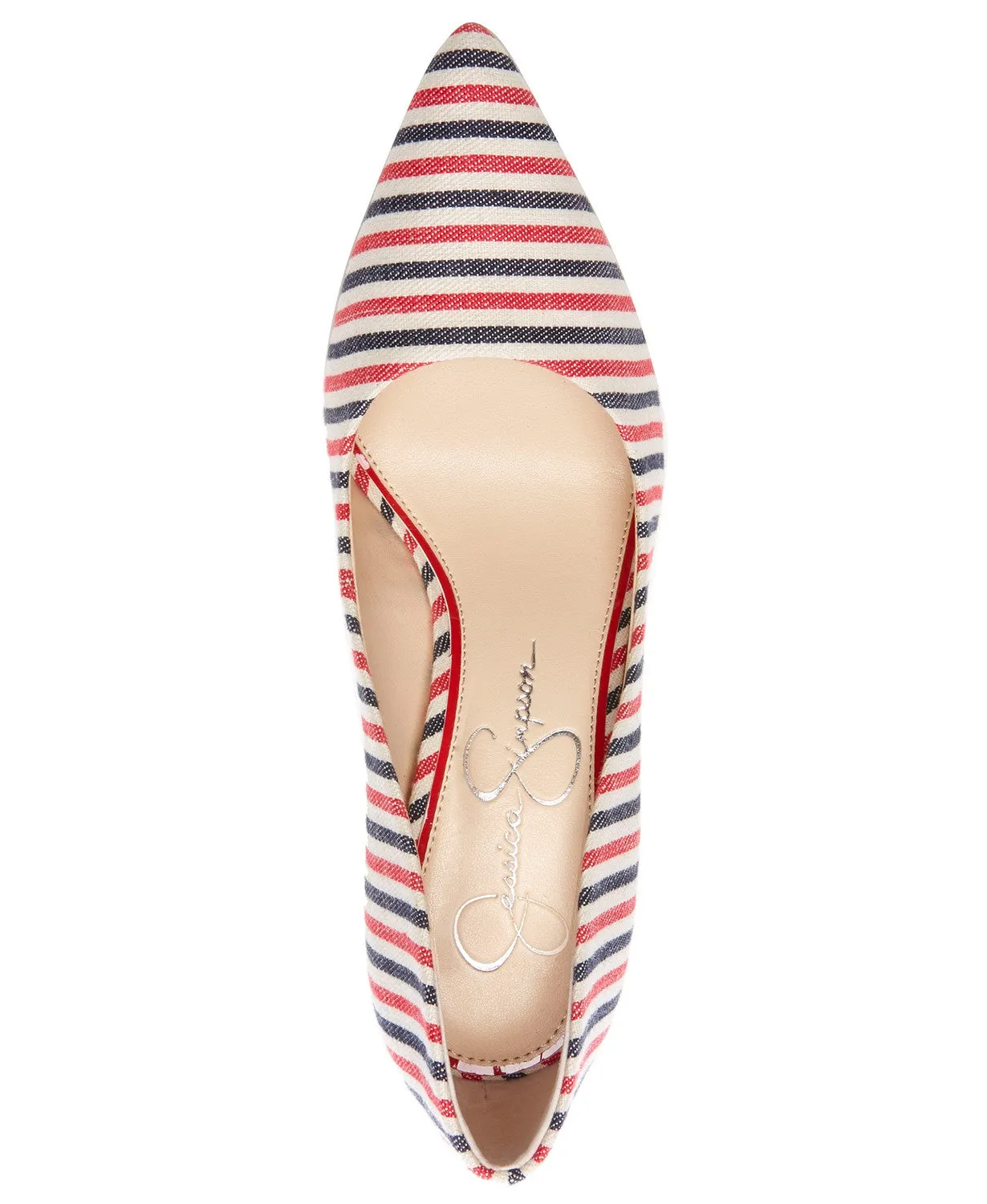Jessica Simpson Cassani Red Navy Stripe Multi Color Stripe Pointed Toe Pumps