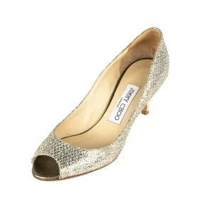 Jimmy Choo Champagne Metallic Peep Toe Pumps Size US 5 | EU 35
