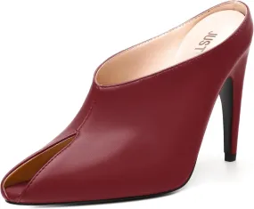 JUSTDANNI Mules for Women Heels Peep Open Toe Stiletto High Heel Sandals Slingback Slip On Comfortable Casual Wedding Office Dating Dress Shoes