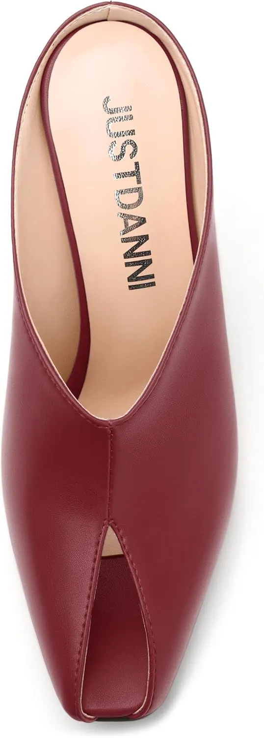 JUSTDANNI Mules for Women Heels Peep Open Toe Stiletto High Heel Sandals Slingback Slip On Comfortable Casual Wedding Office Dating Dress Shoes