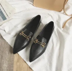 [Korean Style]  Black Seseame Pointy Toe Loafers