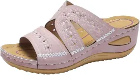 Lausiuoe Orthopedic Dress Sandals For Women Plantar Fasciitis Wedge Heel Slip On Summer Casual Orthotic Slides Flip Flops
