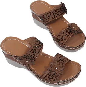 Leather Sandals for Women 2025 Floral Wedge Orthotic Sandal,Comfy Platform Beach Walking Arch Support Fish Mouth Sandals
