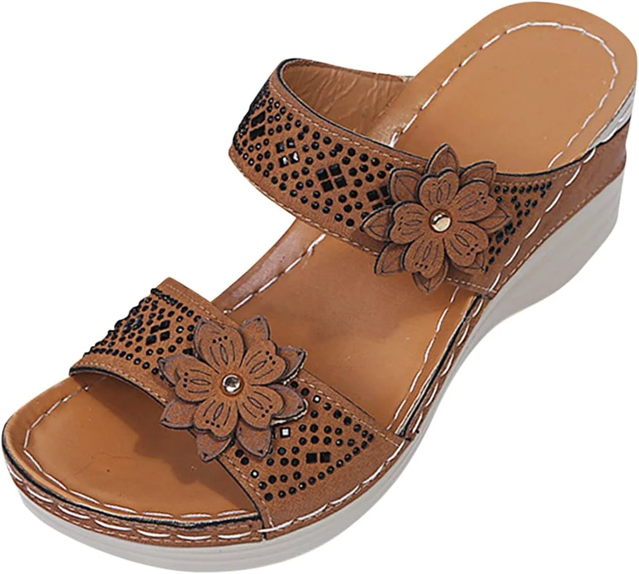 Leather Sandals for Women 2025 Floral Wedge Orthotic Sandal,Comfy Platform Beach Walking Arch Support Fish Mouth Sandals