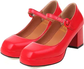 LEHOOR Women Chunky Platform Mary Jane Shoes 3 Inch Heel Square Toe Buckle Ankle Strap Dress Shoes Lolita Pumps Goth Punk Heels Closed Toe Sandals for Ladies Girls Vintage Office Spring Size 4-15 M US