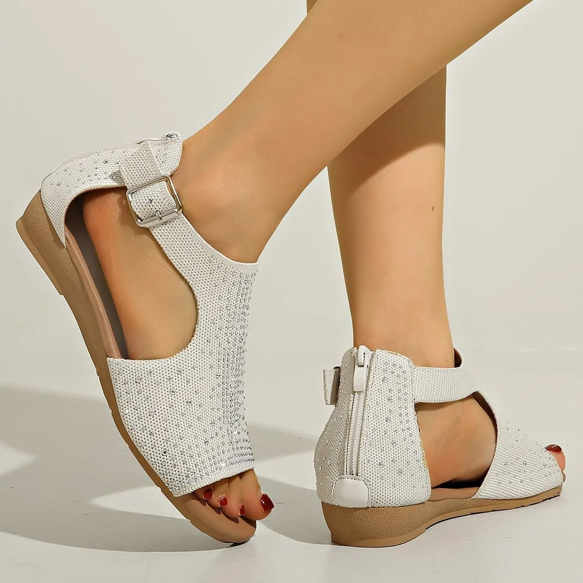 Low Wedge Sandals for Women Rhinestone Hollow Out Wedge Sandals Bohemia Retro Roman Dress Shoes