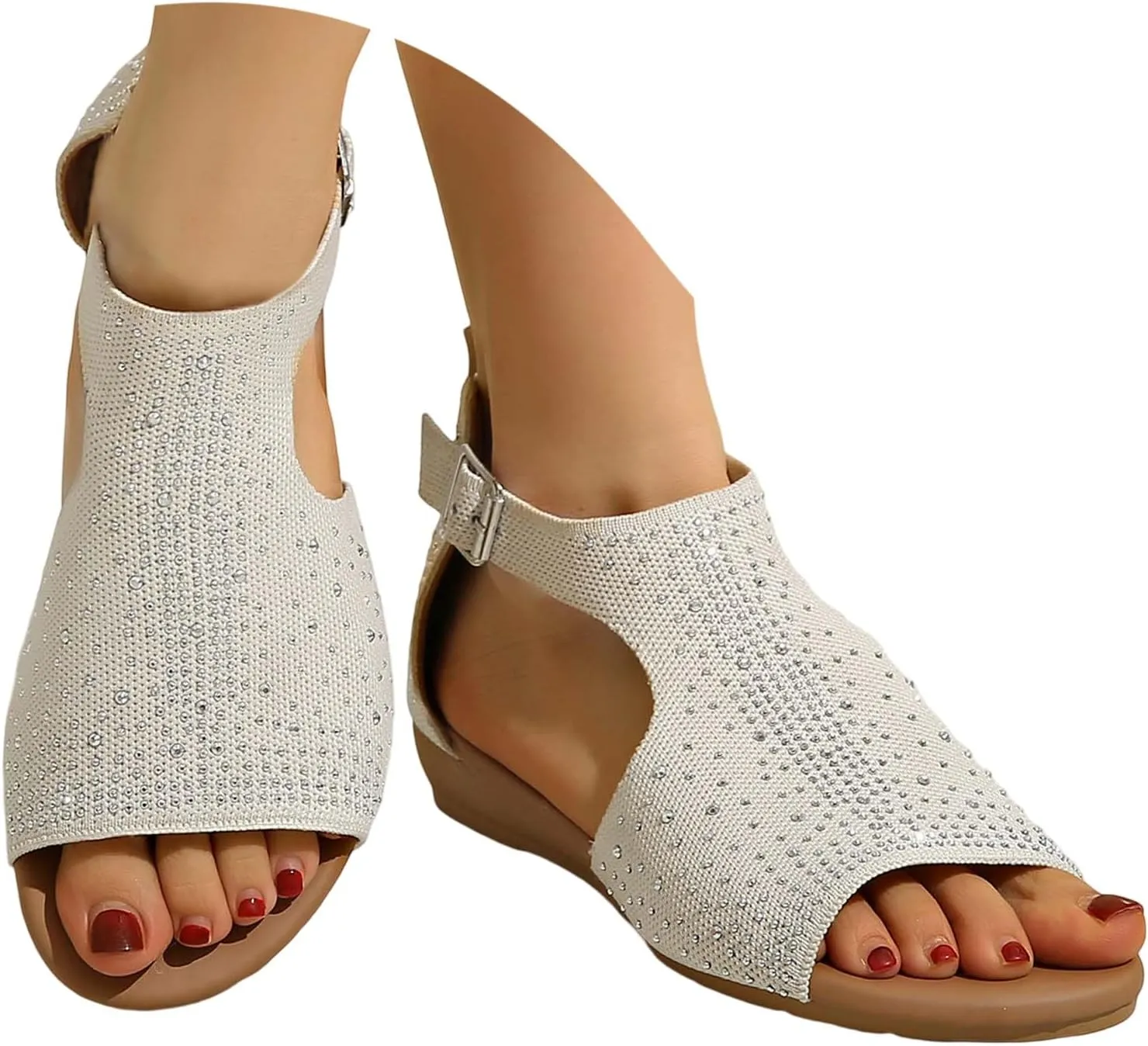 Low Wedge Sandals for Women Rhinestone Hollow Out Wedge Sandals Bohemia Retro Roman Dress Shoes