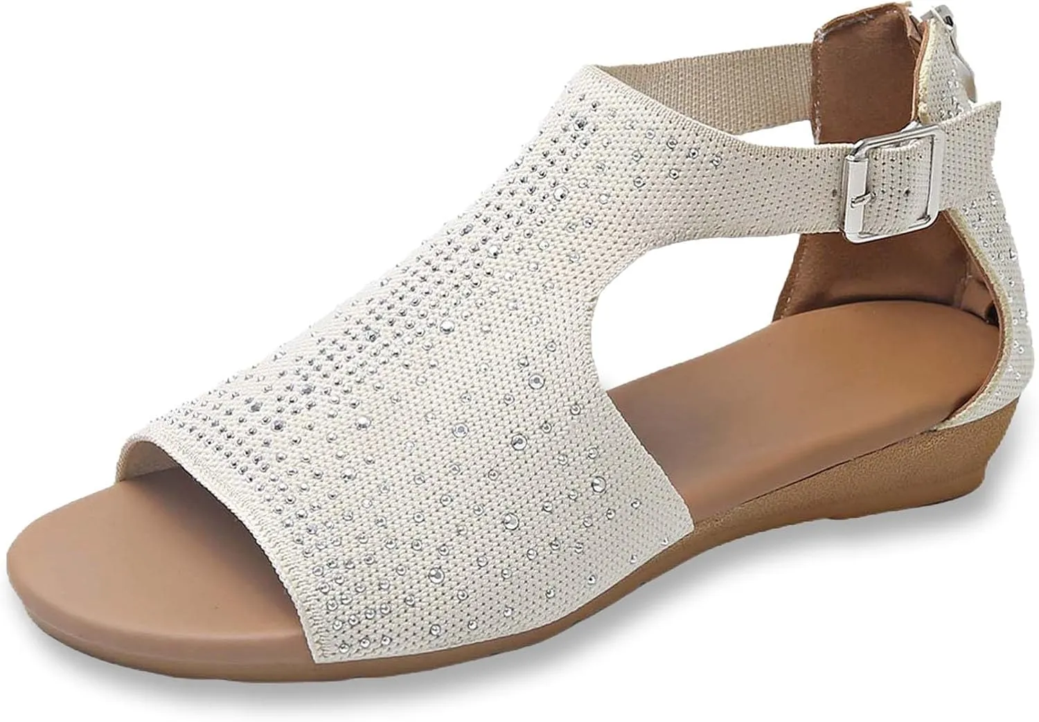 Low Wedge Sandals for Women Rhinestone Hollow Out Wedge Sandals Bohemia Retro Roman Dress Shoes