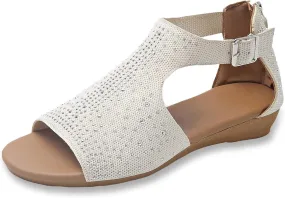 Low Wedge Sandals for Women Rhinestone Hollow Out Wedge Sandals Bohemia Retro Roman Dress Shoes