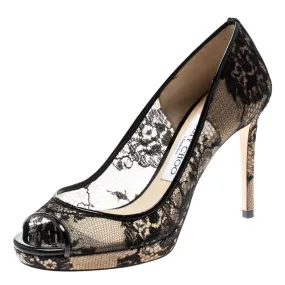 <B>JIMMY CHOO</B> <BR>Luna Lace Peep Toe Pumps 37