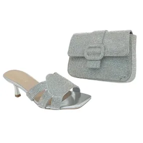 Meilee Triangle Rhinestone Strap Heeled and Buckle Clutch Set