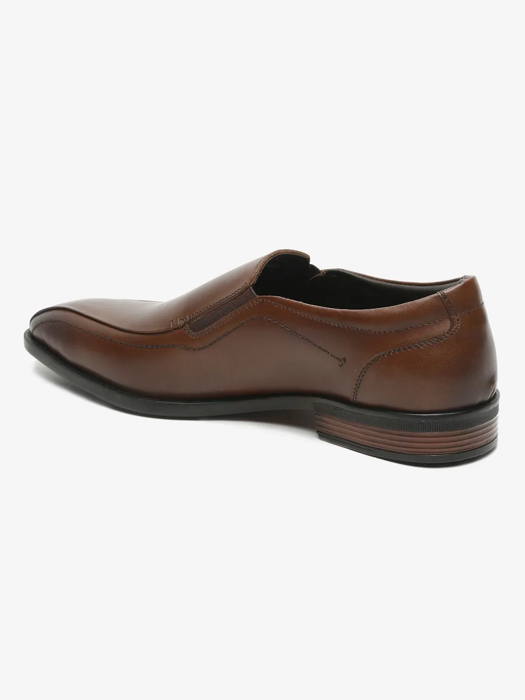 Men Brown Solid Leather Formal Slip-On