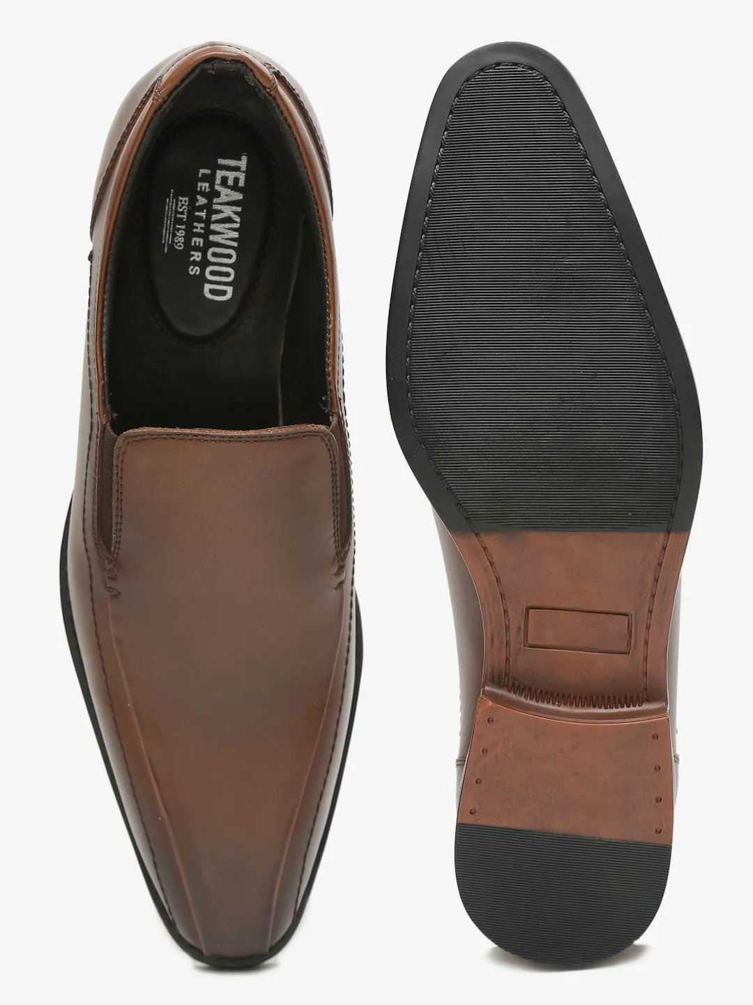 Men Brown Solid Leather Formal Slip-On