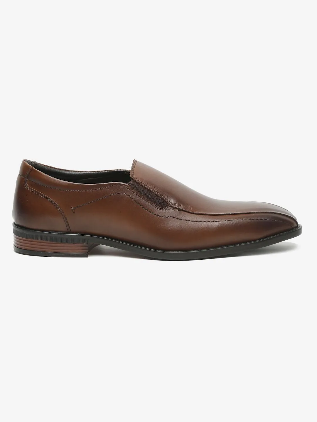 Men Brown Solid Leather Formal Slip-On