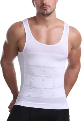 Men'S Body Shaper Slimming Shirt Tummy Vest Thermal Compression Muscle Tank Top Base Layer Slim Shapewear (White, XXL)