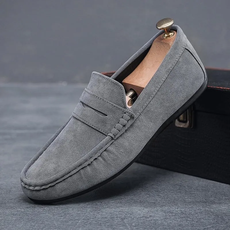 Mens Loafers Shoes Suede Business Round Toe Slip Resistant Casual Slip-on