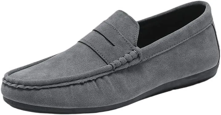 Mens Loafers Shoes Suede Business Round Toe Slip Resistant Casual Slip-on