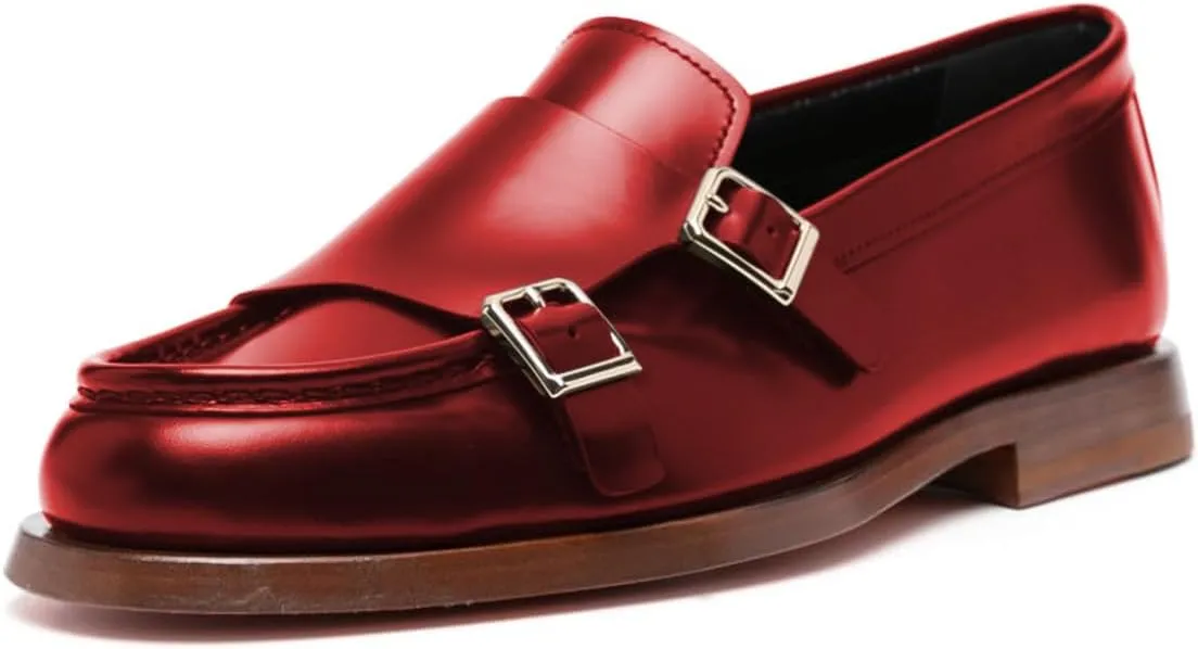 Milooey shoes Women's Round Toe Buckle Style Loafers Chunky Low Heels Slip On Dressy Daily Business Party Formal Shoes Size 4-16 US
