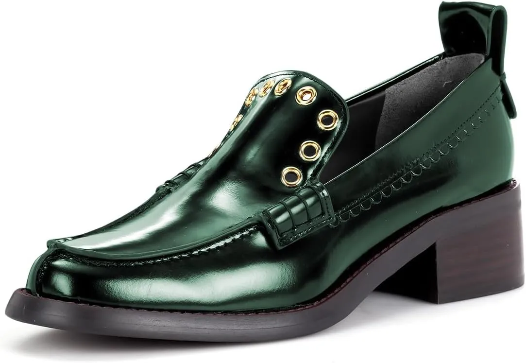 Milooey shoes Women's Round Toe Loafers Low Chunky Block Heels Slip On Comfy Formal Dress Party Daily Office Shoes Size 4-16 US