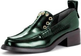 Milooey shoes Women's Round Toe Loafers Low Chunky Block Heels Slip On Comfy Formal Dress Party Daily Office Shoes Size 4-16 US