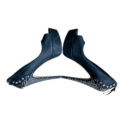 MIU MIU Black Nubuck Studded Heel Platform Pumps, Size 38.5
