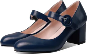 MOOMMO Women Classic Mary Jane Heels Pumps Shoes Ankle Strap Closed Round Toe Dress Sandals Chunky Block Heels Comfort Wedding Party Evening Pump Mid Heel Basic Office Work Shoes Elegant 4-11 M US
