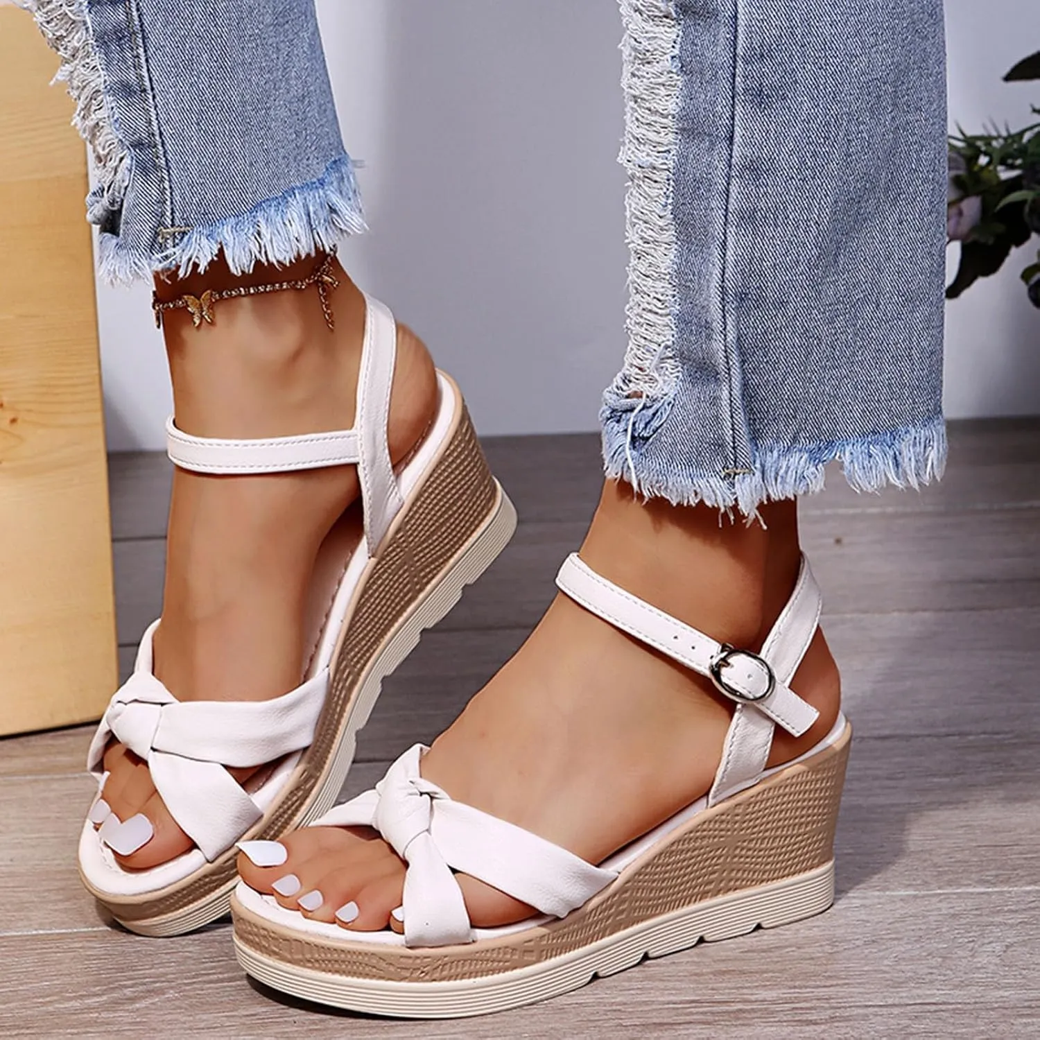 Platform Sandals for Women Comfortable Walking Ankle Strap Fashion Wedge Sandals Casual Summer Beach Outdoor High Heels Open Toe Espadrilles Slip on Shoes