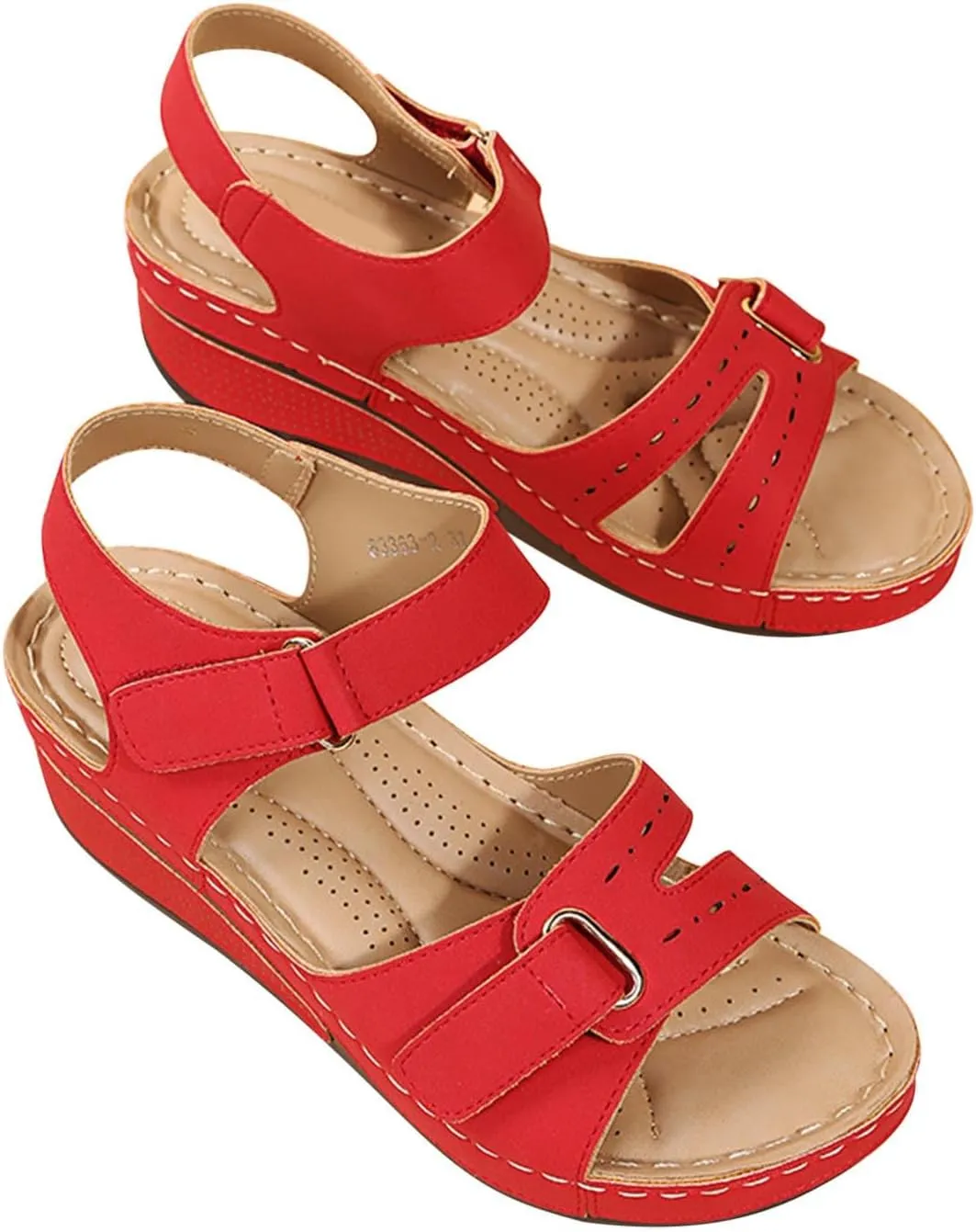 Sandals for Women, Orthopedic Shoes for Women Plantar Fasciitis, Comfort Wedge Sandals, Open Toe Ankle Strap Sandals, Summer Wide Fit Leather Sandals with Arch Support