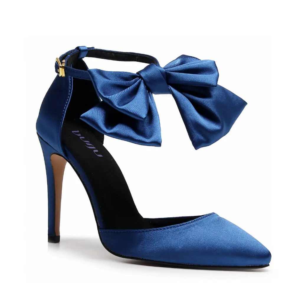 Sharlie - Navy Satin - Rubber Sole