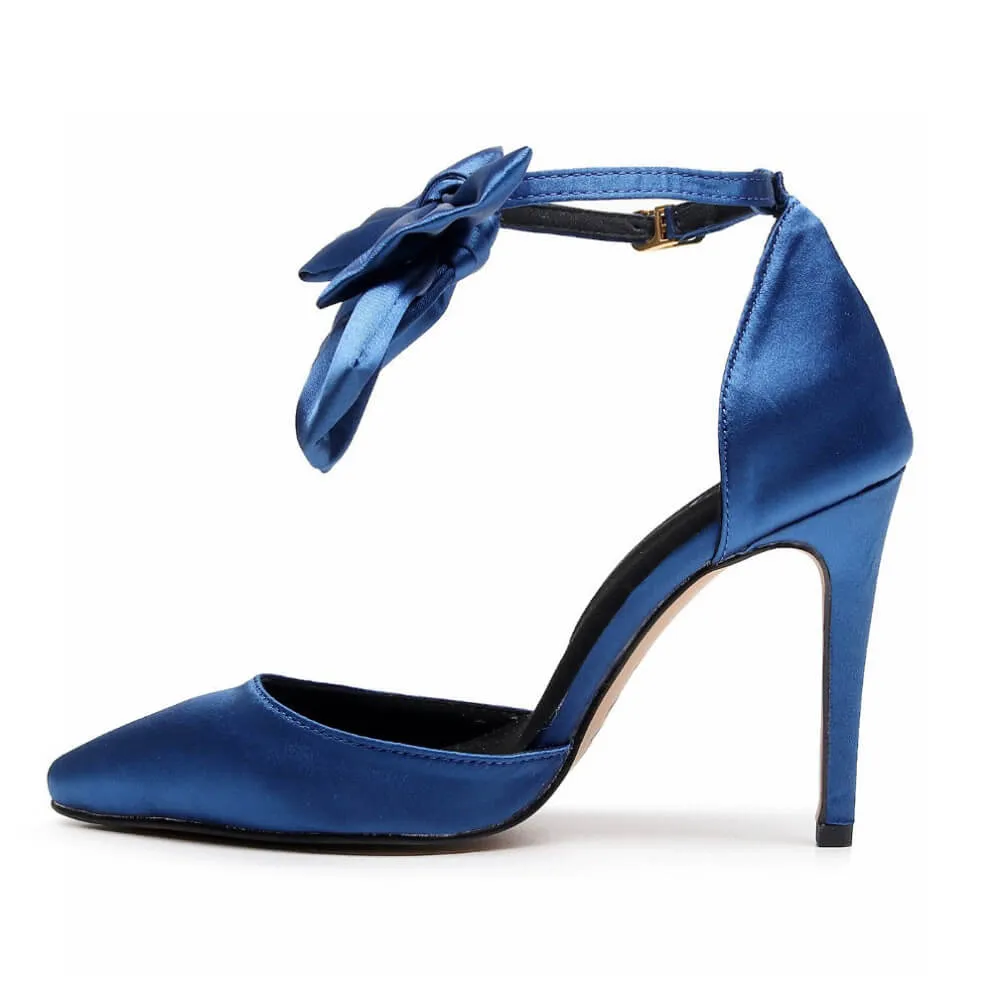 Sharlie - Navy Satin - Rubber Sole