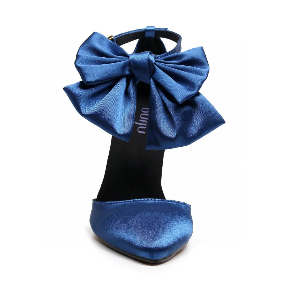 Sharlie - Navy Satin - Rubber Sole