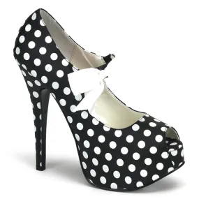 TEEZE-25 Pin Up Girl Shoes Bordello Shoes Black Satin Pu-White (Polka Dots)