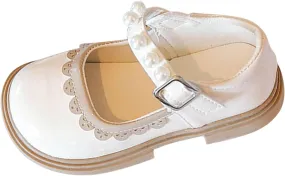Toddler Baby Girls Mary Jane Flat with Pearls Kids Formal School Dress Shoes Infant Slip On Paten Girls Slippers