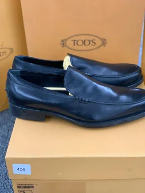 Tod's Black Leather Moccasins Loafers Shoes Slip On Dress Shoes