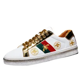 Trendy Embroidered Casual Sneakers | Unisex Black & White Skateboarding Shoes for Men & Women | Comfortable Couple Flats
