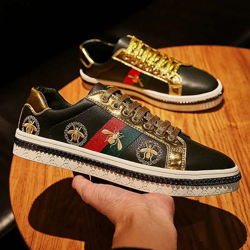 Trendy Embroidered Casual Sneakers | Unisex Black & White Skateboarding Shoes for Men & Women | Comfortable Couple Flats