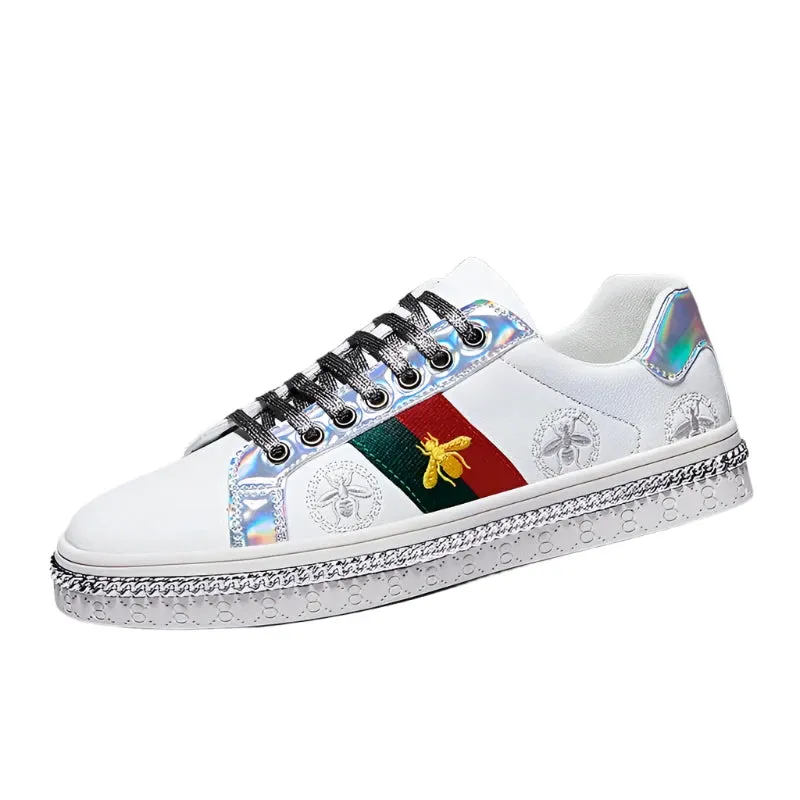 Trendy Embroidered Casual Sneakers | Unisex Black & White Skateboarding Shoes for Men & Women | Comfortable Couple Flats