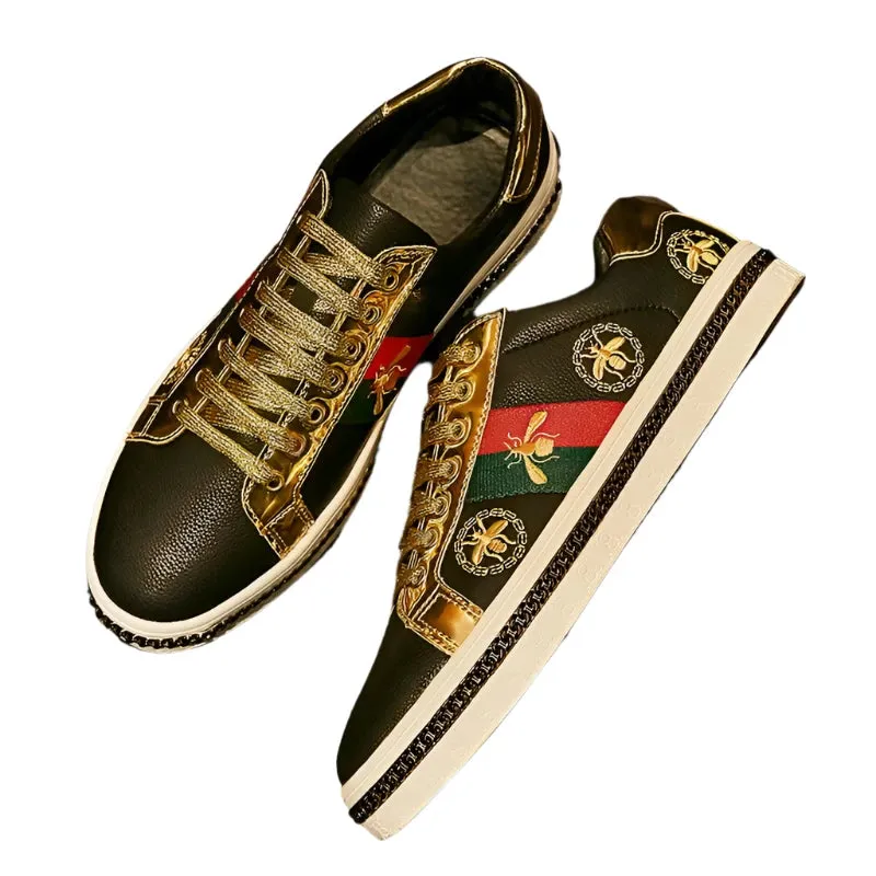 Trendy Embroidered Casual Sneakers | Unisex Black & White Skateboarding Shoes for Men & Women | Comfortable Couple Flats