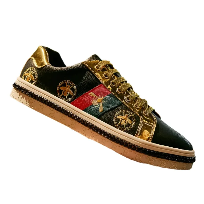 Trendy Embroidered Casual Sneakers | Unisex Black & White Skateboarding Shoes for Men & Women | Comfortable Couple Flats
