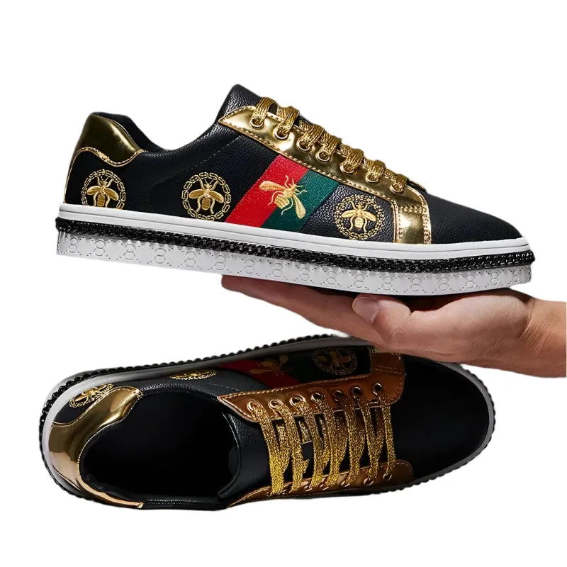 Trendy Embroidered Casual Sneakers | Unisex Black & White Skateboarding Shoes for Men & Women | Comfortable Couple Flats