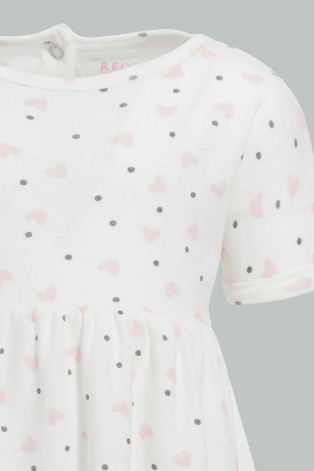White Heart Print Dress For Babies