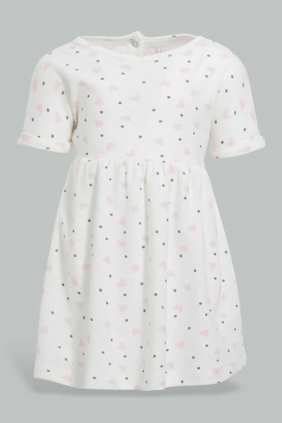 White Heart Print Dress For Babies