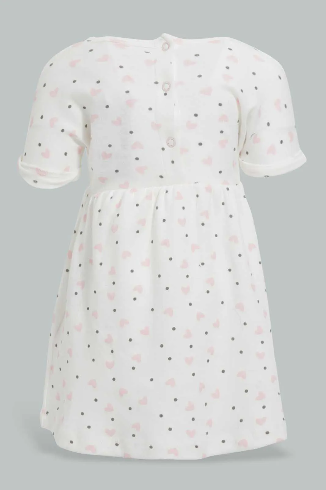 White Heart Print Dress For Babies