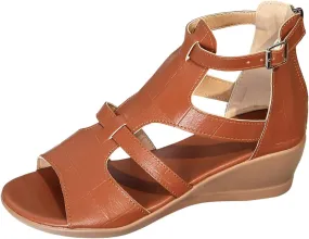 Women High Top Gladiator Sandals Summer 2025 Trendy Peep Toe Hollow Back Zipper Dressy Flat Roman Sandals Wedges Sandals