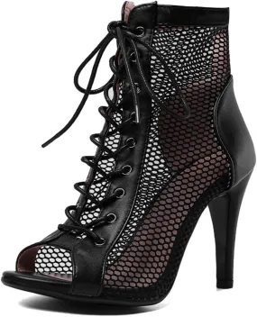 Women's Dance Heels Fashion Summer Peep Toe Ankle Boots Lace Up Pumps Party Shoes Ladies Stiletto Sandals Dancing Shoes