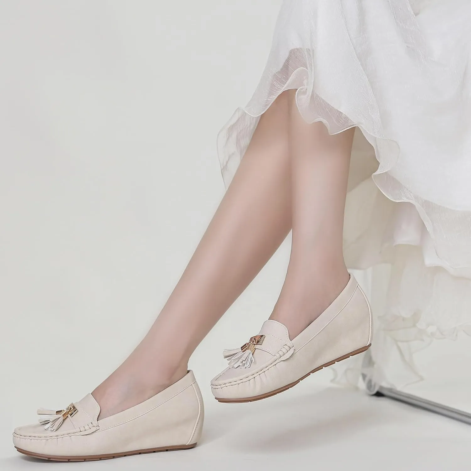 Women's Hidden Wedge Heel Loafers Slip-On Tassel Work Walking Shoes